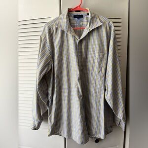 Tommy Hilfiger Men’s Yellow and blue Plaid Button down shirt, Size 34-36